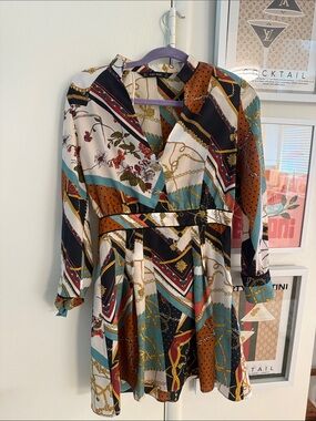 Zara Multi-Color chain Printed Long Sleeve Dress